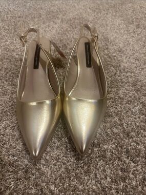French Connection Metallic Gold Pointed Slingback Flats